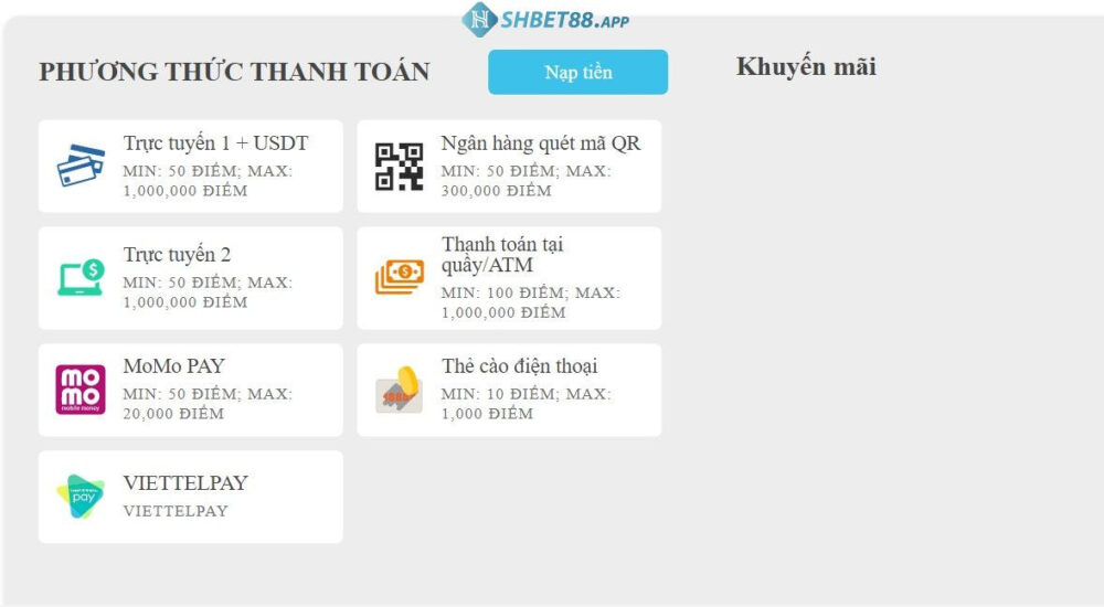 Nạp tiền tại Shbet ra sao?